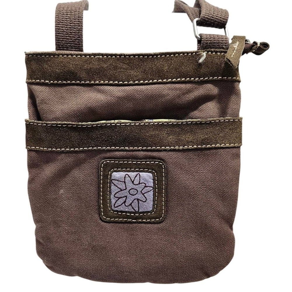 Sherpani Brown Canvas Suede Floral Crossbody Bag Small Messenger Travel Purse